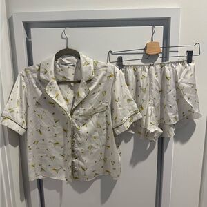 Abercrombie & Fitch White Pajama Set with Green and Yellow Martini Print